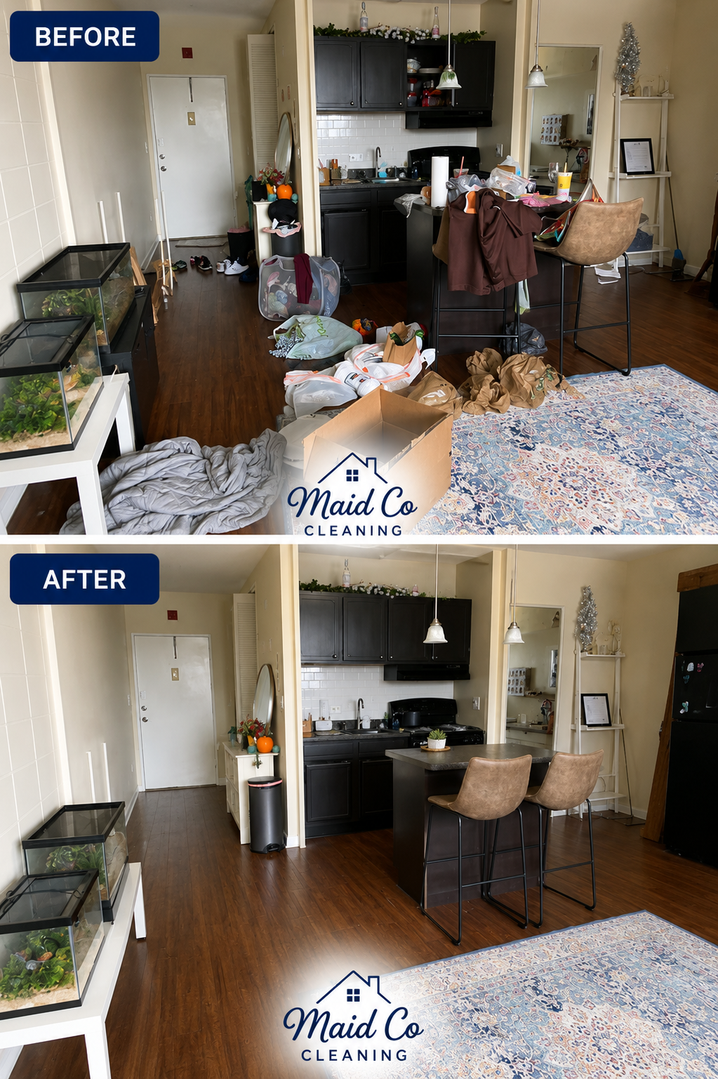 Before and After Living and Kitchen